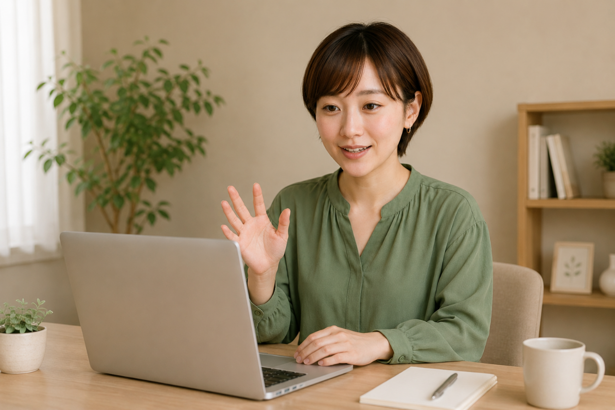 パソコンで働いている女性